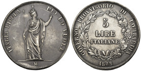 Milano - Governo Provvisorio di Lombardia - 5 Lire 1848 - Ag. - gr. 24,83 - Gig. 3