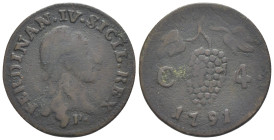 Napoli - Ferdinando IV di Borbone (1759-1816) - 4 Cavalli 1791 - Cu. - gr. 2,11 - Gig. 168