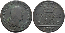 Napoli - Ferdinando IV di Borbone (1759-1816) - 10 Tornesi 1798 - Cu. - Gig. 113