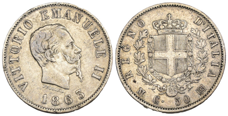 Regno d'Italia - Vittorio Emanuele II (1861-1878) - 50 Centesimi "Stemma" 1863 M...