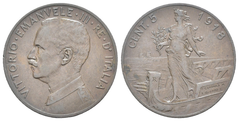 Vittorio Emanuele III (1900-1943) - 5 Centesimi Italia su Prora 1918 - Gigante 2...