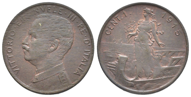Vittorio Emanuele III (1900-1943) - 1 Centesimo 1915 "Italia su Prora" - Cu. - M...