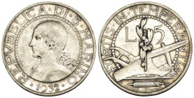 San Marino - 5 Lire 1932 - Ag. - Gig. 19