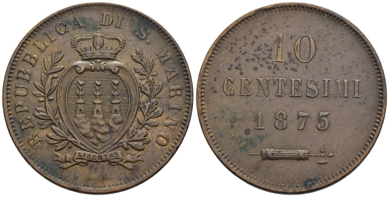 San Marino - Vecchia Monetazione (1864-1938) - 10 Centesimi 1875 - Cu. - Gig. 30...
