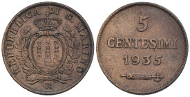 Repubblica di San Marino - Vecchia Monetazione - 5 Centesimi 1935 - Cu. - Mont. 46