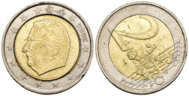 Belgio - 2 Euro 2000 - asse ruotato 45° - Bimetallico: ottone nichelato rivestito di nichel al centro in un anello di rame-nichel - KM#231