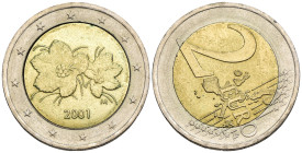 Finlandia - 2 Euro 2001 - asse ruotato 40° - Bimetallico: ottone nichelato rivestito di nichel al centro in un anello di rame-nichel - KM#105