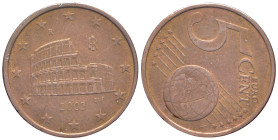Italia - 5 Euro Cents 2002 - asse ruotato 90° - Acciaio ramato - KM#212