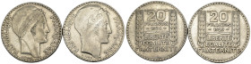 Francia - Lotto di 2 monete da 20 Franchi 1929-1934 - Ag. - KM#879
