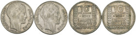Francia - Lotto di 2 monete da 10 Franchi 1934/1938 - Ag. - KM#878
