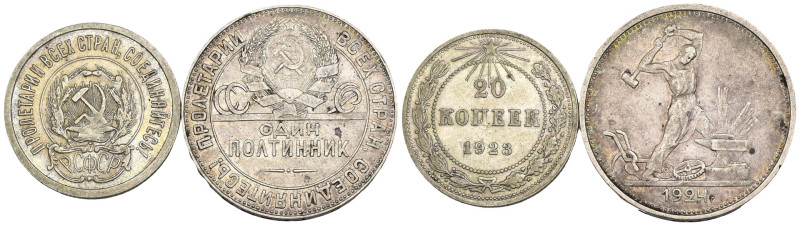 Russia - Lotto di 2 monete: 20 Copechi 1923 Y#82 - 1 Rublo 1924 Y#89.1 - Ag.

...