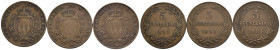 San Marino - Lotto di 3 monete da 5 Centesimi 1° tipo 1894 - Cu. - Gig. 39