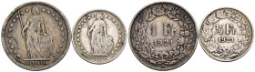 Svizzera - Lotto di 2 monete: 1 Franc 1921 Ag. KM#24 - 1/2 Franc 1921 Ag. KM#23