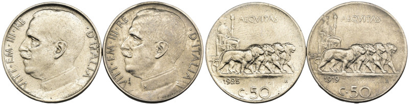 Regno d'Italia - Lotto di 2 monete: 50 Centesimi "Leoni" 1919 C/Liscio Ni. Gig. ...