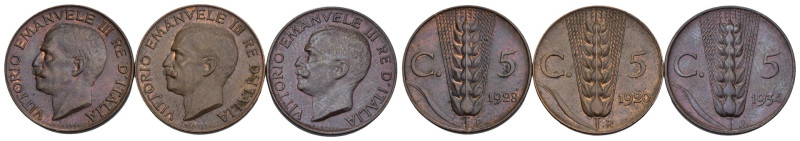 Regno d'Italia - Vittorio Emanuele III (1900-1943) - Lotto di 3 monete da 5 Cent...