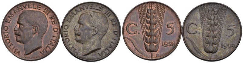 Regno d'Italia - Vittorio Emanuele III (1900-1943) - Lotto di 2 monete da 5 Cent...