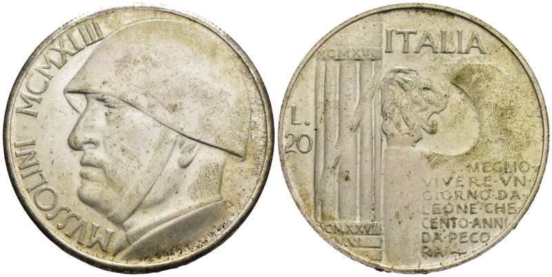 Medaglia con effige di Mussolini su modello del 20 Lire "Cappellone" 1928- Ø 35 ...