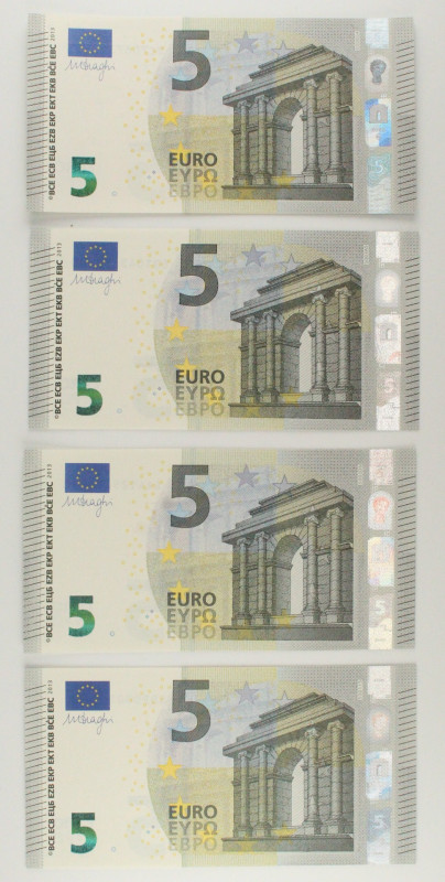 Italia - Lotto di 4 banconote da 5 Euro 2013 - Draghi - S001 S002 S003 S006 - gi...