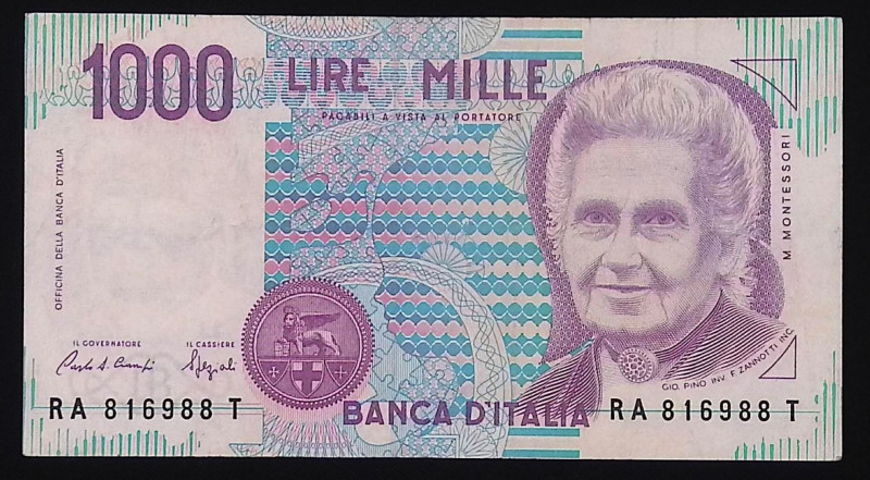 Repubblica Italiana - 1000 Lire Montessori - 24/10/1991 - mancanza di colore - R...