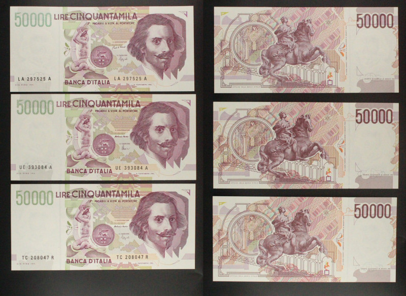 Repubblica Italiana - Lotto di 3 banconote 50.000 Lire "Bernini 2° tipo" 1995 - ...