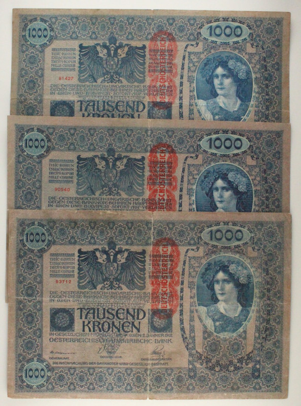 Austria - Lotto di 3 banconote: 1000 Kronen ND (1919) - P#59

F

SPEDIZIONE ...