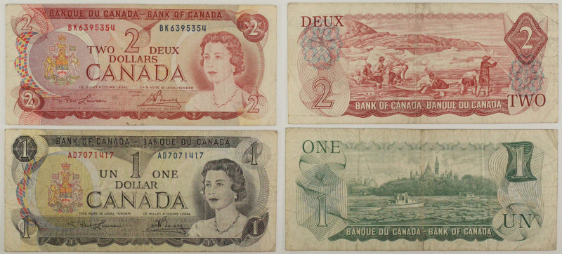 Canada - Lotto di 2 banconote: 2 Dollars 1974 P#86 - 1 Dollar 1973 P#85

VF
...