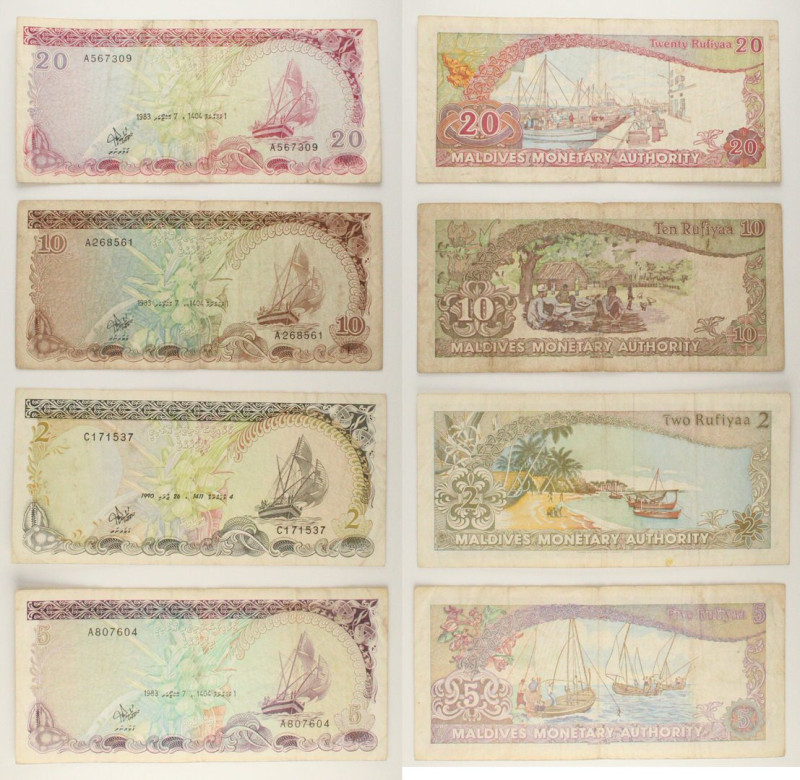 Maldive - Lotto di 4 banconote: 20 Rufiyaa ND (1983-1987) P#12 - 10 Rufiyaa 1984...