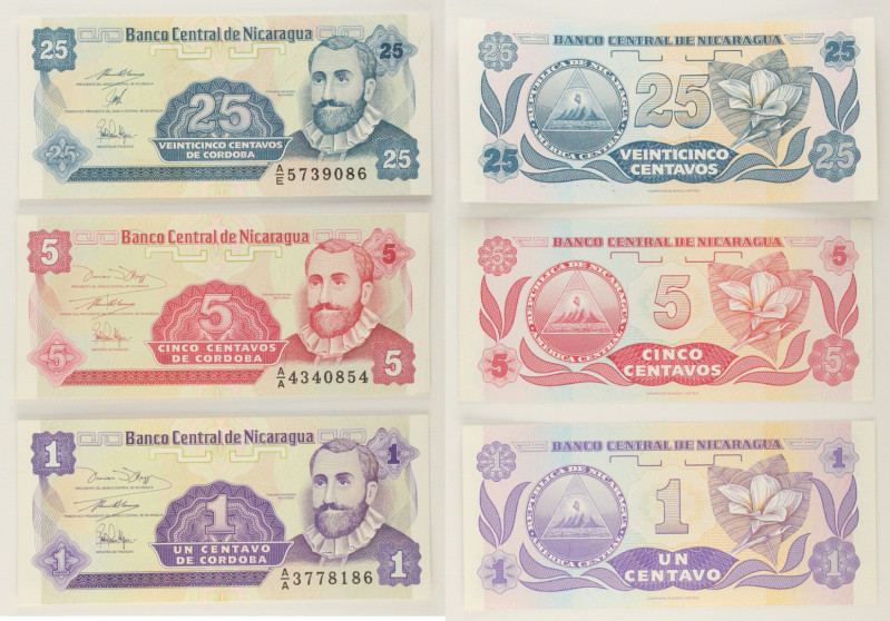 Nicaragua - Lotto di 3 banconote: 25 Centavos 1991 P#170 - 5 Centavos ND (1991-1...