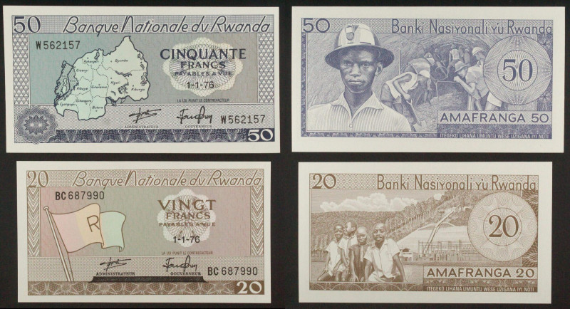 Ruanda - Lotto di 2 banconote: 50 Franchi 1976 (P#7); 20 Franchi 1976 (P#6)

U...