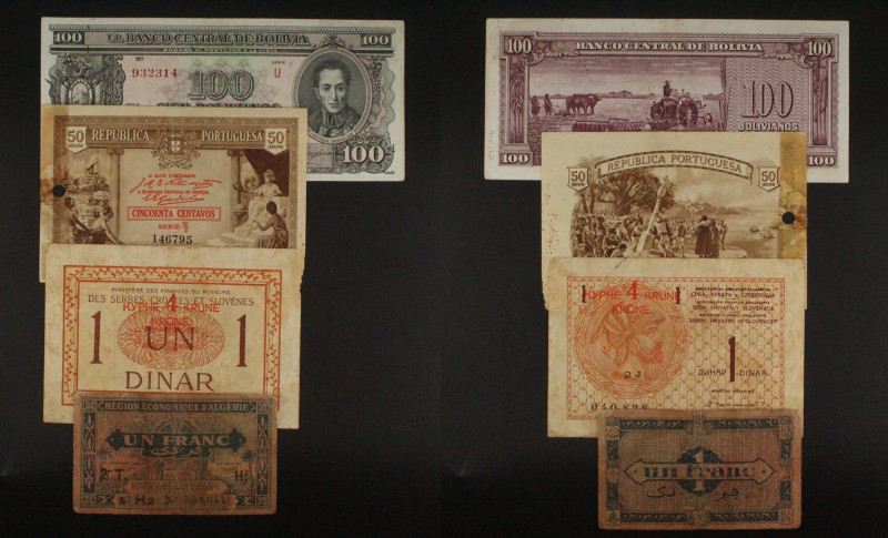 Lotto di 4 banconote Mondiali: Bolivia 100 Bolivanos 1945 P#142 - Angola 50 Cent...