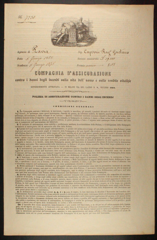 COMPAGNIA D'ASSICURAZIONE MILANO polizza sulla vita e rendite - 1868

SPEDIZIO...