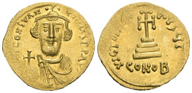 Constans II. 641-668. AV Solidus. Constantinople mint. Crowned and draped bust facing, holding globus cruciger / Cross potent set on three steps//CONO...