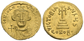 Constans II. 641-668. AV Solidus. Constantinople mint. Crowned and draped bust facing, holding globus cruciger / Cross potent set on three steps//CONO...