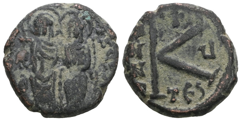 Justin II & Sophia AE Half Follis. 565-578 AD. Thessalonica mint. Weight 6,35 gr...