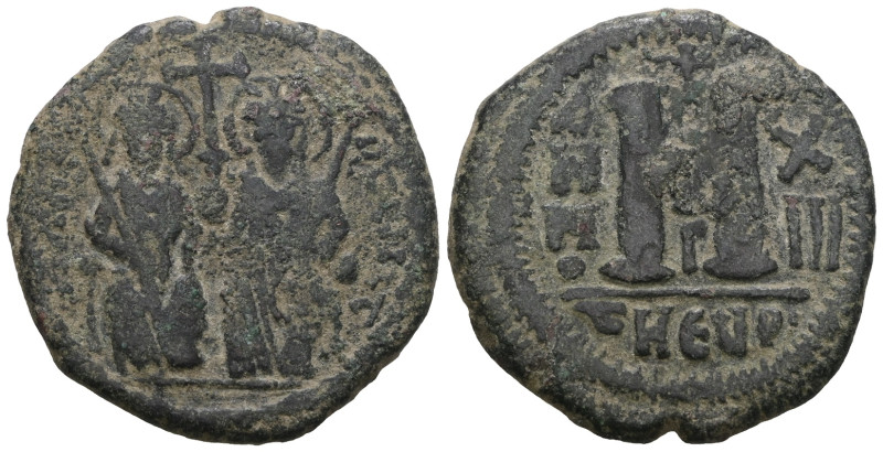 Justin II & Sophia AE Follis. 565-578 AD. Theoupolis mint. Weight 15,42 gr - Dia...