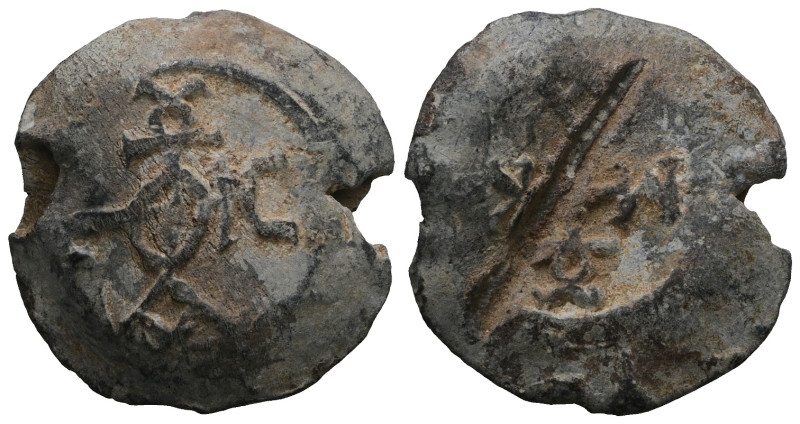 Byzantine Lead Seal PB. Weight 14,92 gr - Diameter 22 mm.