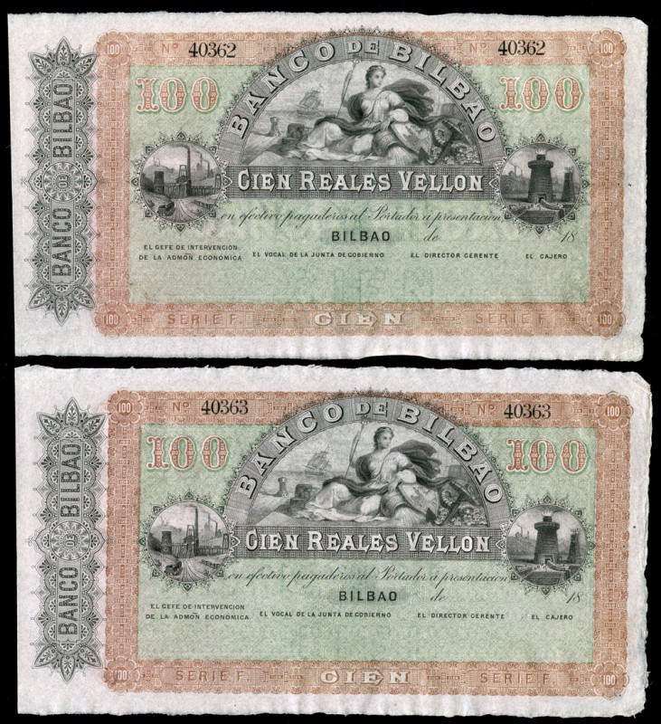 100 reales de vellón. 18(_ _). (Ed 2017-143). Banco de Bilbao. Sin firmas. Serie...