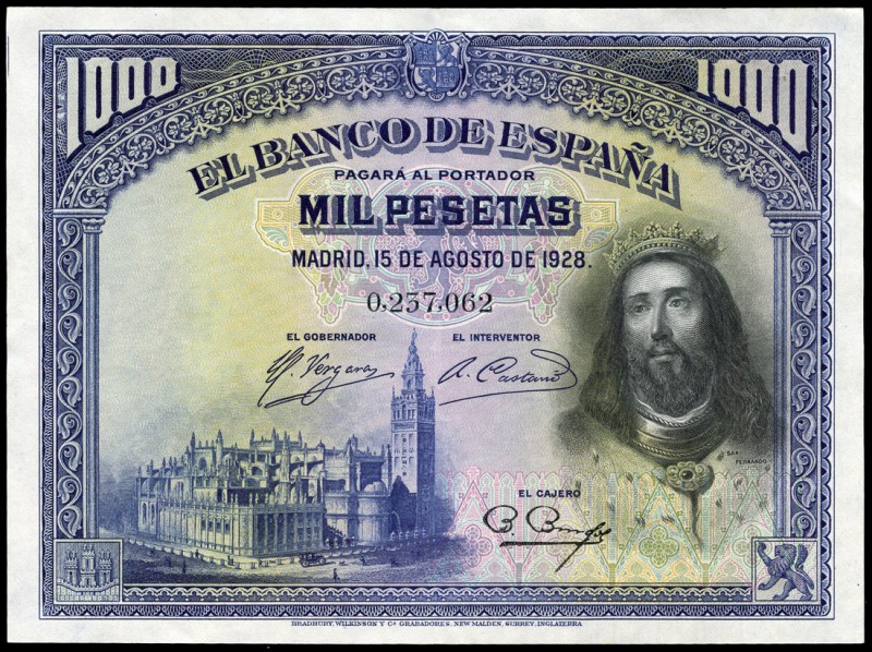 1000 pesetas. 1928. Madrid. (Ed 2017-357). 15 de agosto, Fernando III el Santo. ...