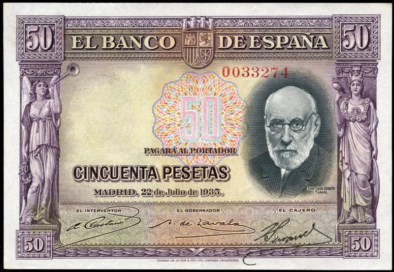 50 pesetas. 1935. Madrid. (Ed 2017-366). 22 de julio, Santiago Ramón y Cajal. Si...