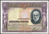 50 pesetas. 1935. Madrid. (Ed 2017-366). 22 de julio, Santiago Ramón y Cajal. Sin serie. Leve doblez. EBC+. Est...30,00.