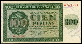 100 pesetas. 1936. Burgos. (Ed 2017-421a). 21 de noviembre, Catedral de Burgos. Serie W. SC-. Est...120,00.