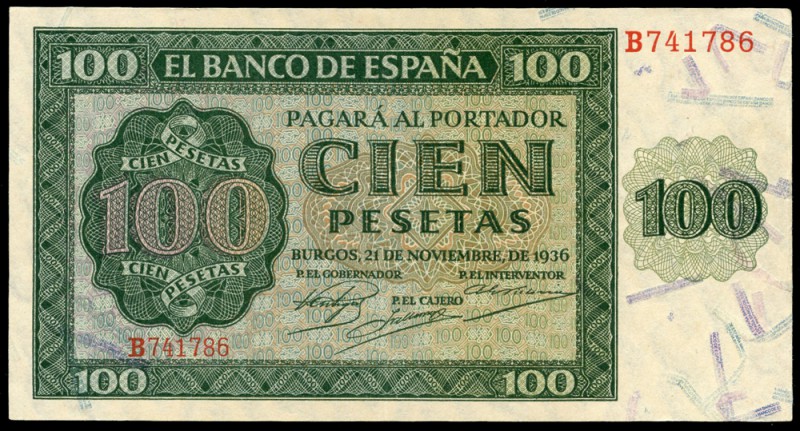 100 pesetas. 1936. Burgos. (Ed 2017-421a). 21 de noviembre, Catedral de Burgos. ...