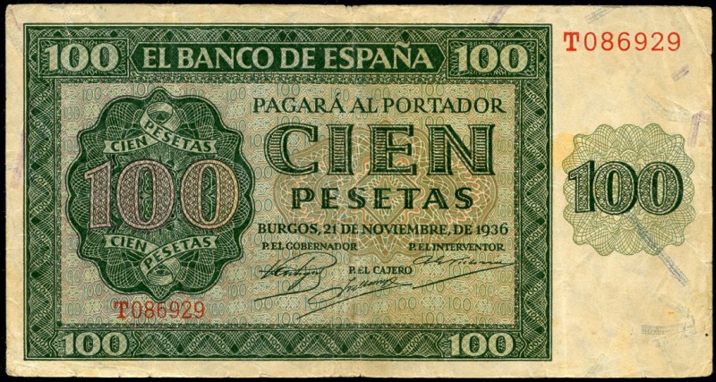 100 pesetas. 1936. Burgos. (Ed 2017-421a). 21 de noviembre, por Gieseche y Devri...