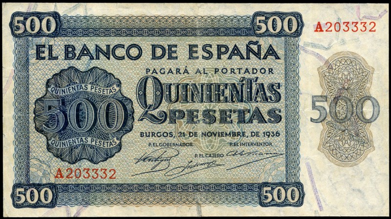 500 pesetas. 1936. Burgos. (Ed 2017-422). 21 Noviembre, Catedral de Salamanca. S...
