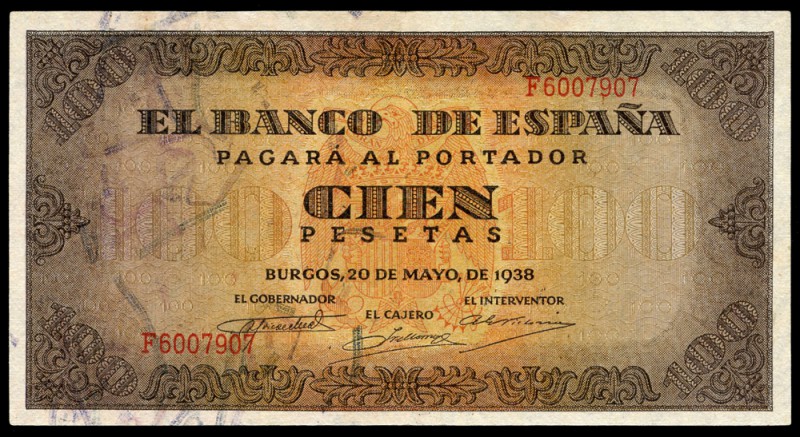 100 pesetas. 1938. Burgos. (Ed 2017-432a). 20 de mayo, por Gieseche y Devrient. ...