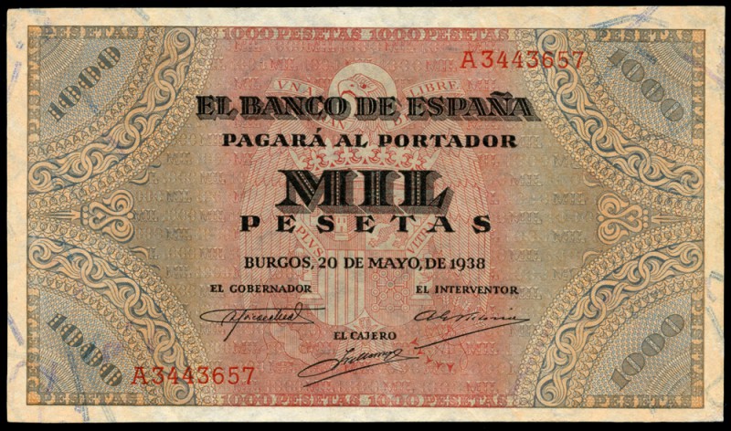 1000 pesetas. 1938. Burgos. (Ed 2017-434). 20 de mayo, por Giesecke y Devrient. ...