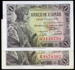 1 peseta. 1943. Madrid. (Ed 2017-447a). 21 de mayo, Fernando el Católico. Serie G. Lote de dos billetes. SC-/SC. Est...35,00.