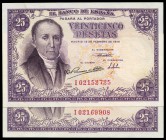25 pesetas. 1946. Madrid. (Ed 2017-450a). 19 de febrero, Florez Estrada. Serie I. Lote de 2 billetes. Uno de ellos con mínima reparación. EBC+/SC-. Es...