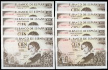 100 pesetas. 1965. Madrid. (Ed 2017-470a). 19 de noviembre, Gustavo Adolfo Béquer. Diferentes series. Lote de 10 billetes. A EXAMINAR. SC-. Est...70,0...