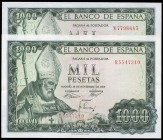 1000 pesetas. 1965. Madrid. (Ed 2017-471b). 19 de noviembre, San Isidro. Series R y W. Lote de 2 billetes. Ambos con doblez central. EBC+. Est...40,00...